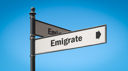Fototapeta na wymiar Street Sign to Emigrate