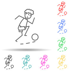 soccer players with ball multi color style icon. Simple thin line, outline vector of soccer in action icons for ui and ux, website or mobile application