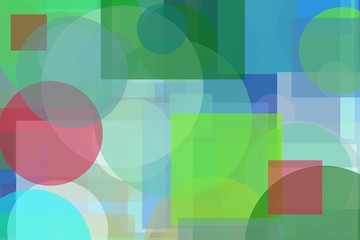 Abstract green blue red circles squares illustration background