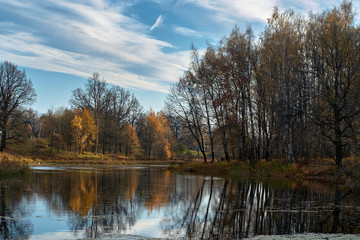 Fototapeta na wymiar Autumn landscape. Forest Lake on an autumn day.
