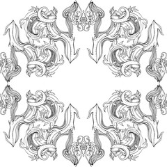 Vector black and white ornamental Lotus Bohemian floral paisley seamless ornament. Folk henna tattoo style pattern. Indian style. Vintage ornate vector wallpaper. Astrology, alchemy, spirit, magic.