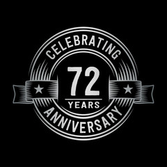 72 years anniversary celebration logotype. Vector and illustration.