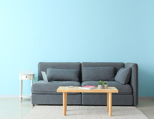 Interior of room with operating air conditioner