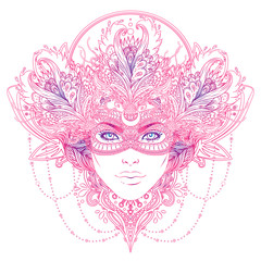 Tribal Fusion Boho Goddess. Beautiful divine diva girl with ornate crown, kokoshnik inspired. Bohemian goddess. Hand drawn elegant illustration. Lotus flower, ethnic art, patterned Indian paisley.