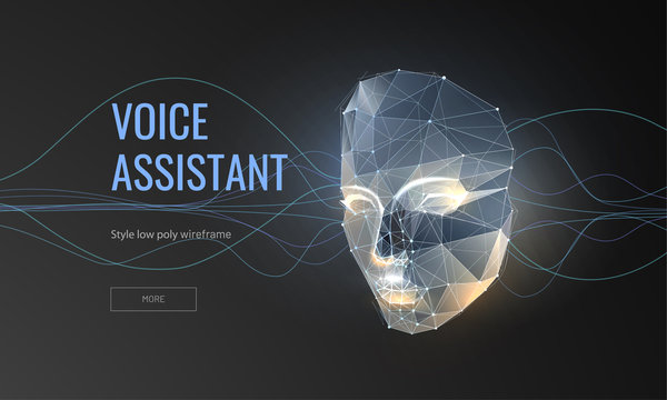 Voice Assistant, Online Helper Low Poly Wireframe Landing Page Template