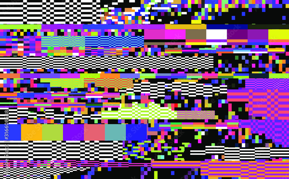 Aufkleber Abstract webpunk and vaporwave style background with pixelated glitched screen. Generative computer art.