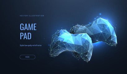 Abstract image of gamepad for video games. Low poly illustration. Concept of computer games. Vector. © Lagunova