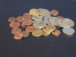 Euro coins, European Union over black
