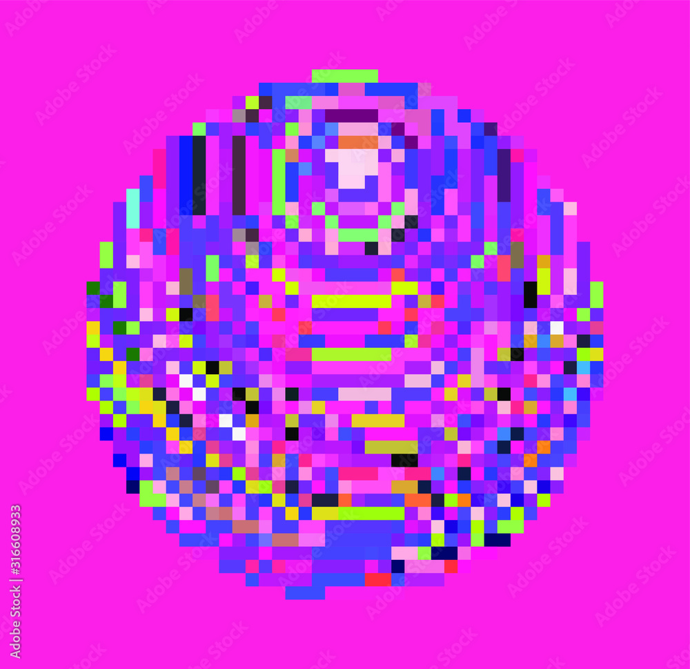Poster Circle made of colorful random pixels. Generative computer art.