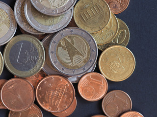 Euro coins, European Union over black