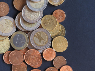 Euro coins, European Union over black