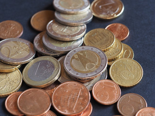 Euro coins, European Union over black