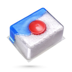 Dishwasher detergent tablet isolated on white background