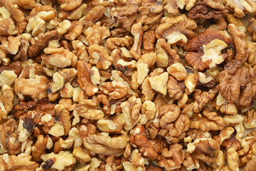 Heap of peeled walnut kernels