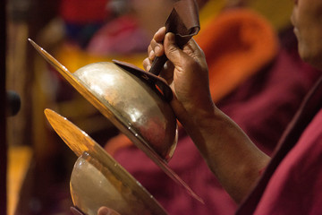 Buddhist puja ceremony in tikshey monastery, ladakh
