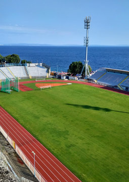 Stadium on coast, Sea view, Athletic field, Croatia, Rieka