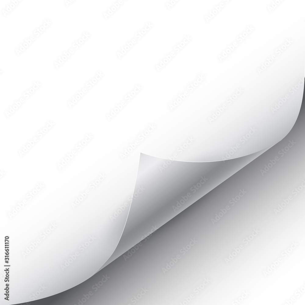Aufkleber Blank page with curled corner and shadow, page curl with shadow on blank sheet of paper, corner of sheet of paper – vector