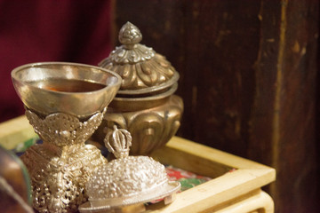 Buddhist puja ceremony in tikshey monastery, ladakh