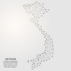 A map of Vietnam consisting of 3D triangles, lines, points, and connections. Vector illustration of the EPS 10.