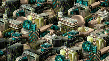 Modern minimalism futuristic background with cubes and balls. 3d illustration, 3d rendering.