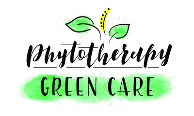 Phytotherapy Green Care lettering. Alternative medicine. Vector stock illustration. - obrazy, fototapety, plakaty