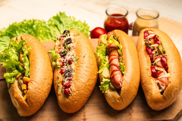 Tasty hot dogs on light table