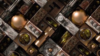 Modern minimalism futuristic background with cubes and balls. 3d illustration, 3d rendering.