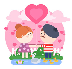 Happy Valentines day True Love Woman Man Pink clouds Hearts
