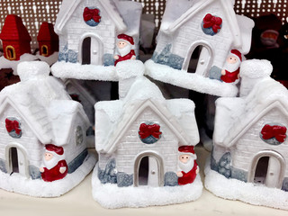 Christmas and New Year's Home Decorations. Ceramic Houses Figurine Toys  