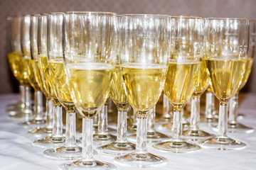 A Lot of Glasses of Champagne on a Table
