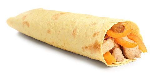 Tasty doner kebab on white background