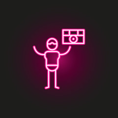 Photographer, tourist neon style icon. Simple thin line, outline vector of travel icons for ui and ux, website or mobile application