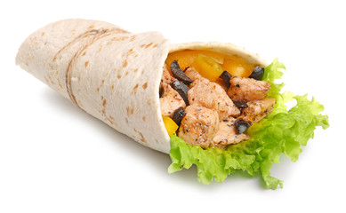 Tasty doner kebab on white background