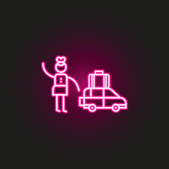 Traveler, car neon style icon. Simple thin line, outline vector of travel icons for ui and ux, website or mobile application