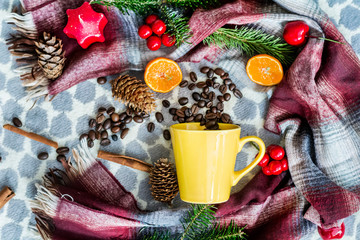 Coffee in a  Cup with Christmas Decoration 