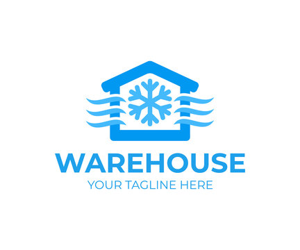 Freezing Cold Room Warehouse Refrigerated And Cold Storage, Logo Design. Refrigerated Warehouse For Food And Automated Cold Room Warehouse, Vector Design And Illustration