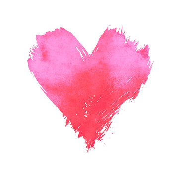 Pink watercolor painted heart shape on white
