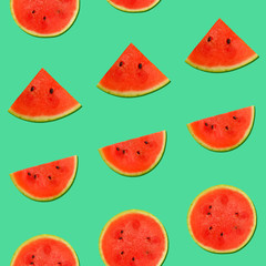 Seamless pattern of watermelon on teal