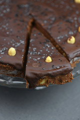 Biscuit cake with chocolate and hazelnuts