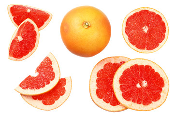 healthy food. grapefruit with slices isolated on white background top view
