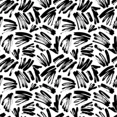Wallpaper murals Black and white geometric modern Black painted brush strokes seamless vector pattern. Black brushstrokes on a white background.