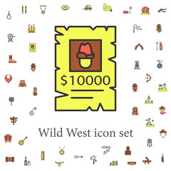 wanted wild west colored icon. wild west icons universal set for web and mobile