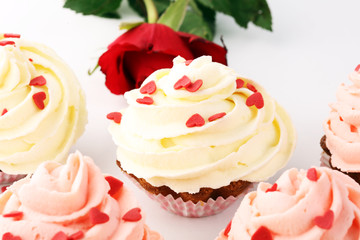 Delicious cupcake for Valentine Day. Love concept cupcakes. For celebrating Valentines Day