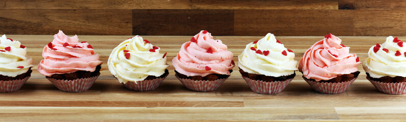 Delicious cupcake for Valentine Day. Love concept cupcakes. For celebrating Valentines Day