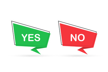 Yes No word text on talk shape. Vector stock illustration yes no in speech bubble on white background. Vector stock illustration.