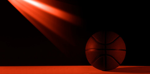 Basketball ball isolated on black background. Blue neon Banner Art concept