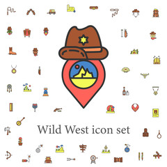 pin cowboy hat colored icon. wild west icons universal set for web and mobile