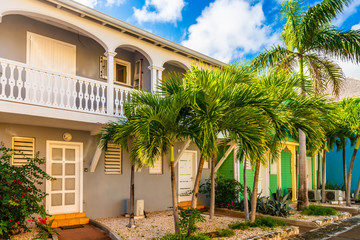 Fototapeta premium Colorful houses in Orient Bay on the island of Saint-Martin in the Caribbean