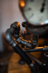 Close up detail of old water valve, shallow depth of field dark antique vintage pressure system space for advertising concept crazy abstract unique rare uk