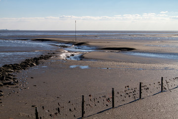 The Wadden Sea on the North Sea with stone fortifications, tideways, fortifications and measuring...